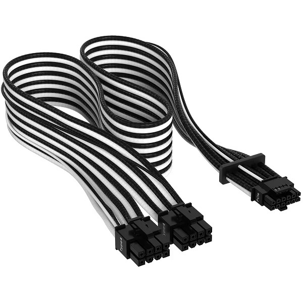 Premium Individually Sleeved 12+4pin PCIe Gen 5 Type-4 600W 12VHPWR Cable Black&White