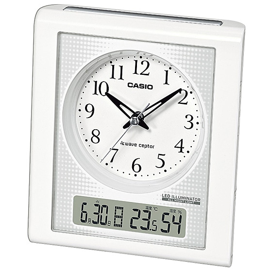電波置き時計 電子音アラーム・温度計・湿度計・常時点灯