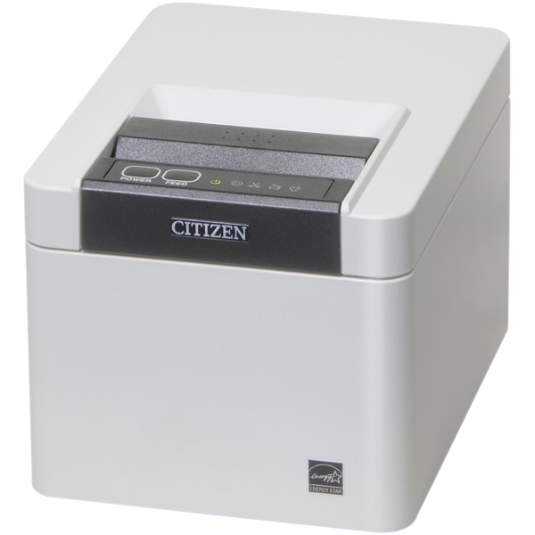 コンパクトラインサーマルプリンター（印刷速度350mm/秒、用紙幅58/80mm、オートカッター付、シリアル+USB I/F、白、抗菌対応、耐薬品対応、）