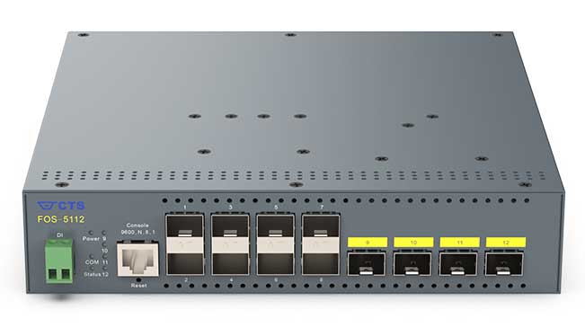 8ポート 100/1000X + 4ポート 1/10G SFP+ 管理機能搭載レイヤ2光ファイバ集約スイッチ