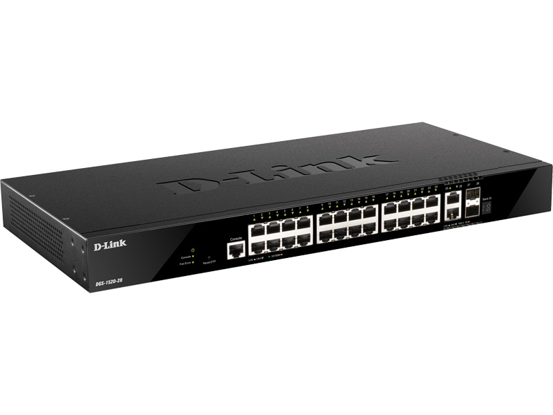 DGS-1520-28 ギガビットL3スタッカブル スマートProスイッチ、10/100/1000BASE-Tポート×24、1000/10G BASE-T×2、10G SFP+スロット×2、日本語GUI