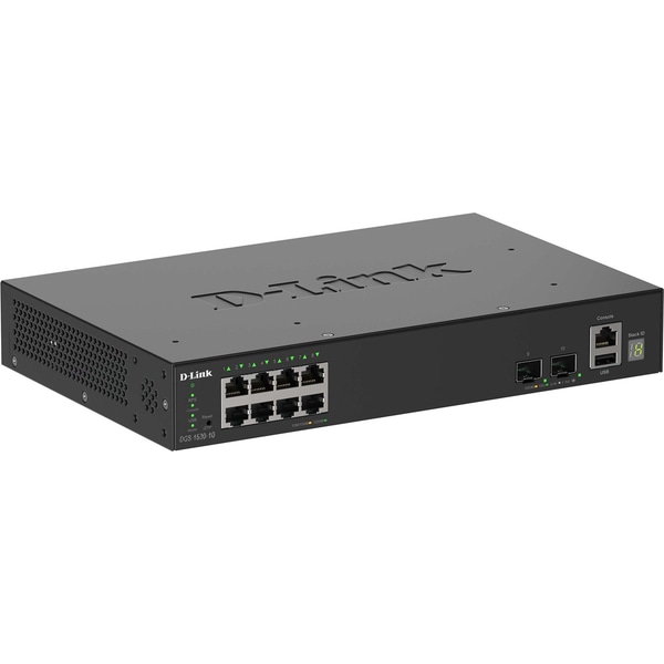 DGS-1530-10 ギガビットL2スタッカブルスマートマネージドスイッチ、10/100/1000BASE-Tポート×8、10G SFP+スロット×2、ファンレス、リミテッドライフタイム保証対象