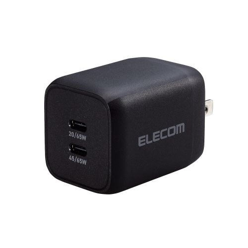 ノートPC用ACアダプター/USB充電器/USB Power Delivery対応/PPS対応/Quick Charge 3.0対応/65W/USB-C2ポート/スイングプラグ/ブラック