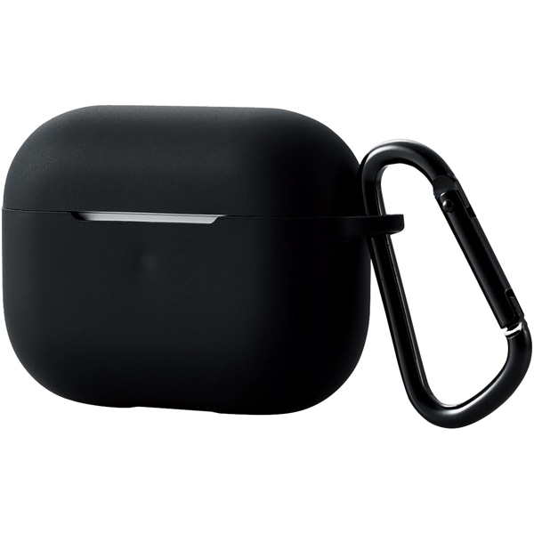 AirPods Pro対応アクセサリ/シリコンケース/コネクタキャップ/カラビナ付/ブラック