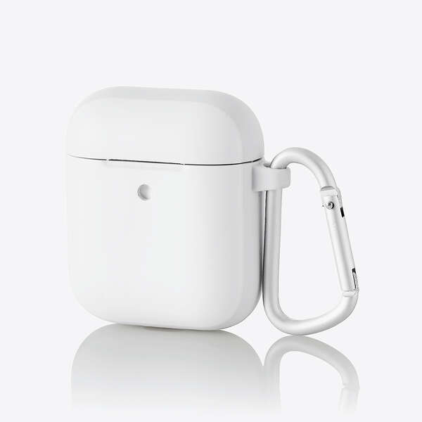 無線充電AirPods対応アクセサリ/TOUGH SLIMケース/カラビナ付/ホワイト