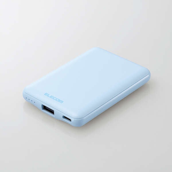 モバイルバッテリー/リチウムイオン電池/薄型/15W出力/5000mAh/USB Type-C入出力1ポート/USB-A出力1ポート/ブルー