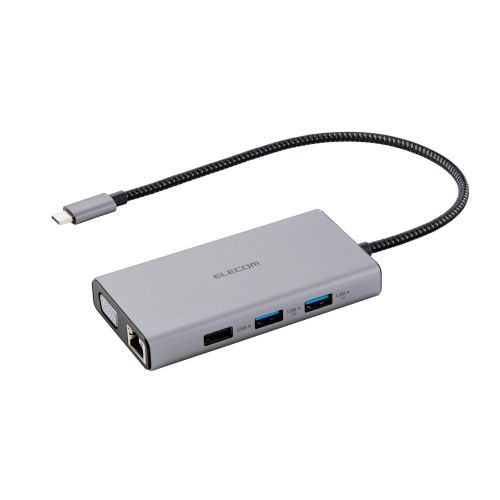 Type-Cドッキングステーション/USB PD対応/10Gpbs/USB-A×3/USB-C×1/HDMI×1/VGA×1/SD+microSD/LAN/3.5φ/シルバー
