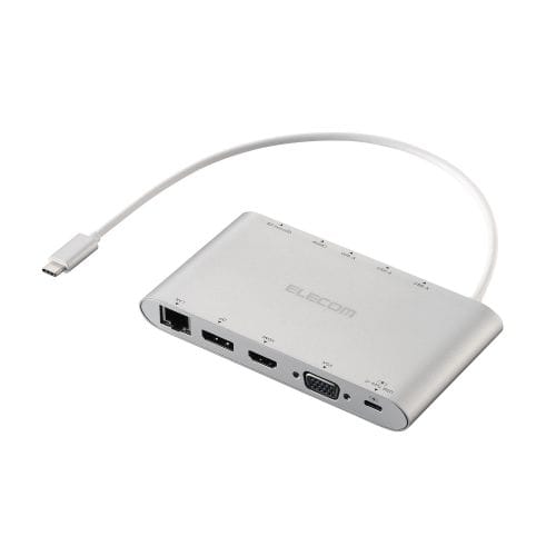 Type-Cドッキングステーション/USB PD対応/USB-A×3/Displayport/HDMI/D-sub/4極φ3.5端子/SD+microSD/LAN/シルバー