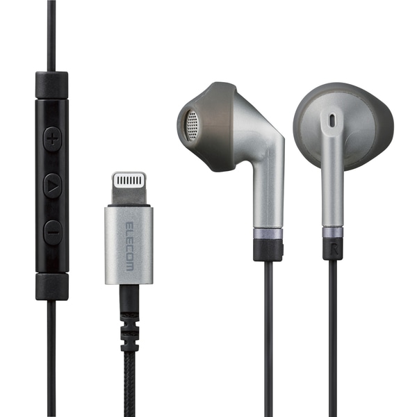 ステレオイヤホン/セミオープン型/Lightning/マイク付/FAST MUSIC/LFS10I/13.6mmドライバー/高耐久ケーブル/シルバー