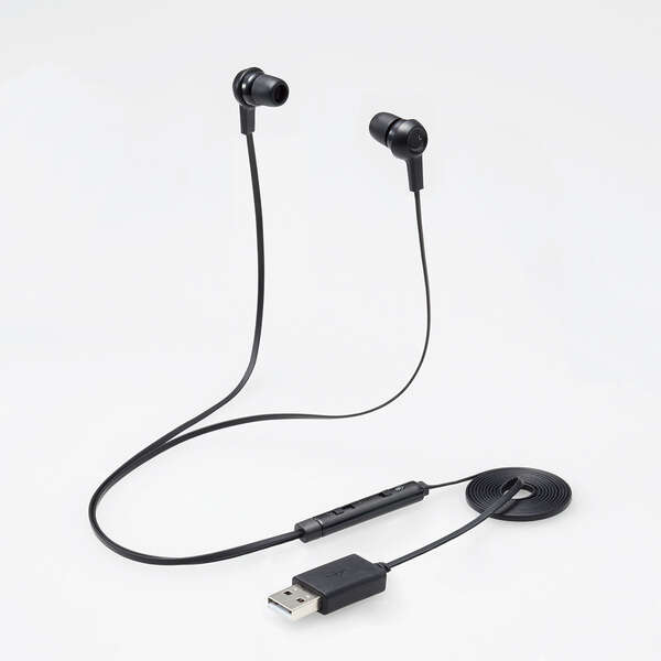 インナーイヤー型ヘッドセット/カナル/ミュートスイッチ付/両耳/USB/ブラック