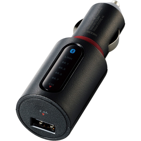 FMトランスミッター/Bluetooth/USBポート付/2.4A/おまかせ充電/4チャンネル/ブラック