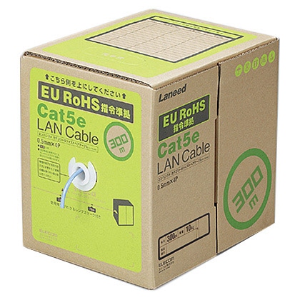 RoHS対応LANケーブル/CAT5E/300m/ブルー/簡易パッケージ/ヨリ線仕様