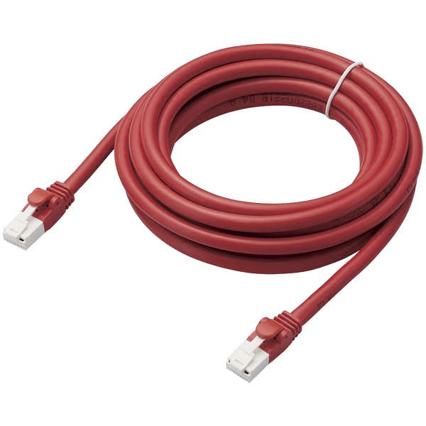 LANケーブル/CAT6A対応/EU RoHS指令準拠/爪折れ防止/簡易パッケージ仕様/3m/ヨリ線/レッド