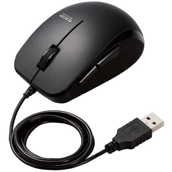 BlueLEDマウス/有線/5ボタン/サイドラバー/抗菌/ブラック