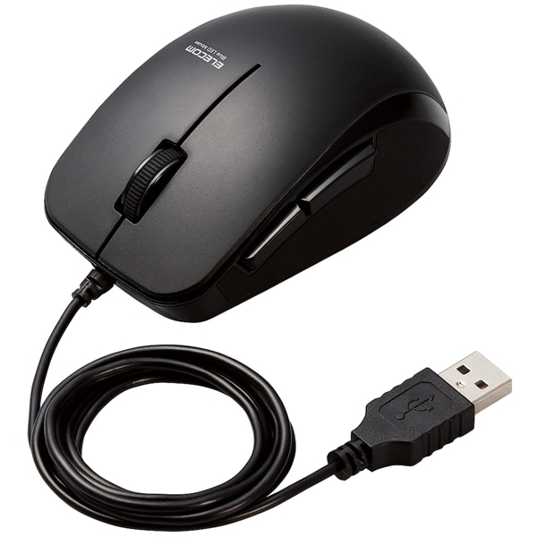 BlueLEDマウス/有線/5ボタン/サイドラバー/静音/抗菌/ブラック