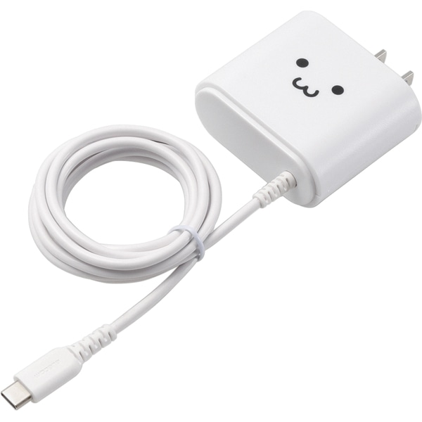 スマートフォン・タブレット用AC充電器/Type-Cケーブル一体型/2.4A出力/2.5m/ホワイトフェイス