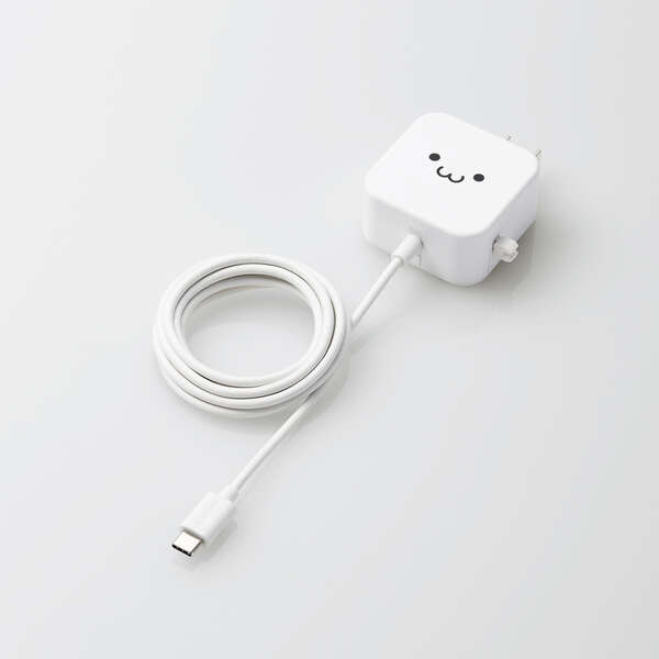 AC充電器/スマホ・タブレット用/2.4A出力/Type-C/USB-C/ケーブル一体型/1.5m/ホワイトフェイス