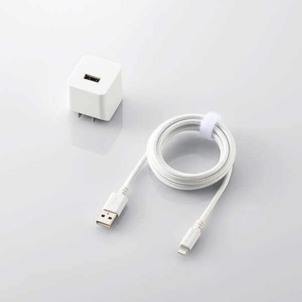 Lightning-AC充電器/2.4A出力/ケーブル同梱/1.5m/高耐久ケーブル/ホワイト