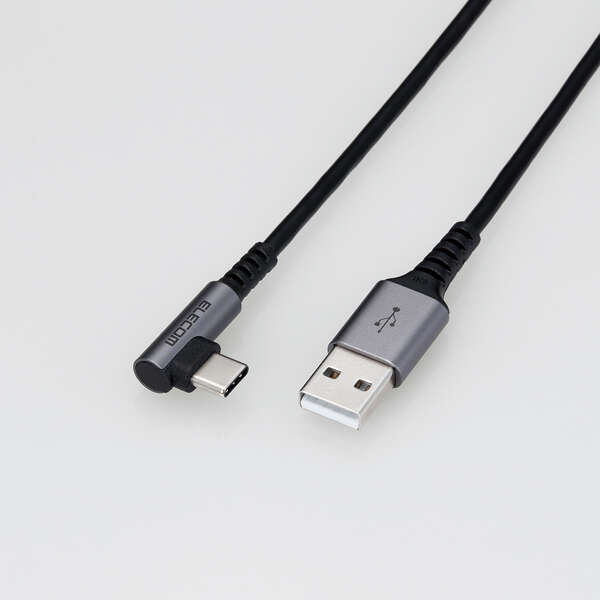 USB Type-Cケーブル/スマホ用/USB(A-C)/認証品/L字コネクタ/抗菌・抗ウイルス/1.2m/ブラック