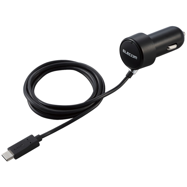 カーチャージャー/Type-C/USB-C/ストレートタイプ/1.5m/3.0A/インジケーター搭載/ブラック