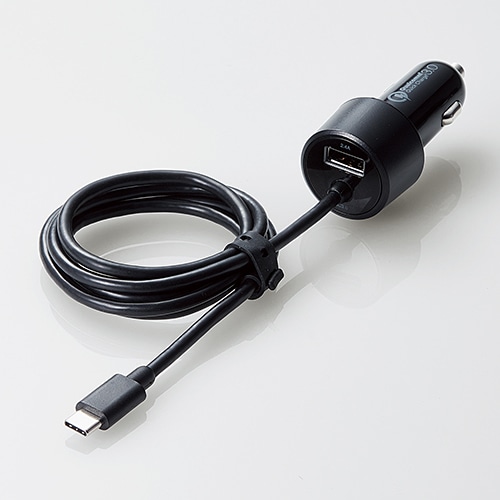 シガーチャージャー/USB Type-C(Quick Charge 3.0対応)100cm/1USBポート(自動識別)/2.4A/ブラック