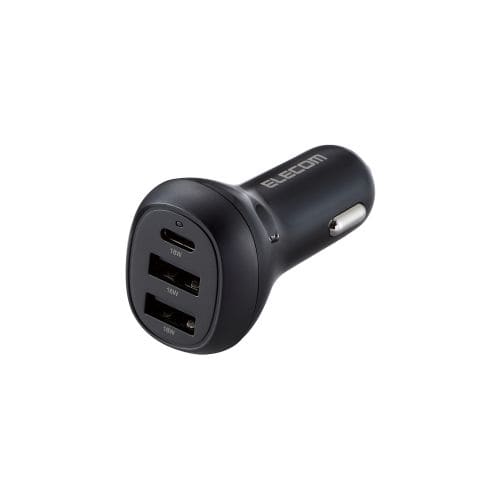 シガーチャージャー/USB Power Delivery 18W+QC18W/Type-C×1/USB-A×2/ブラック