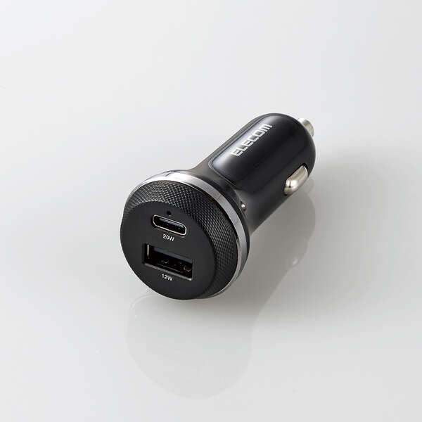 シガーチャージャー/USB Power Delivery準拠/20W+12W/USB-C1ポート/USB-A1ポート/ブラック