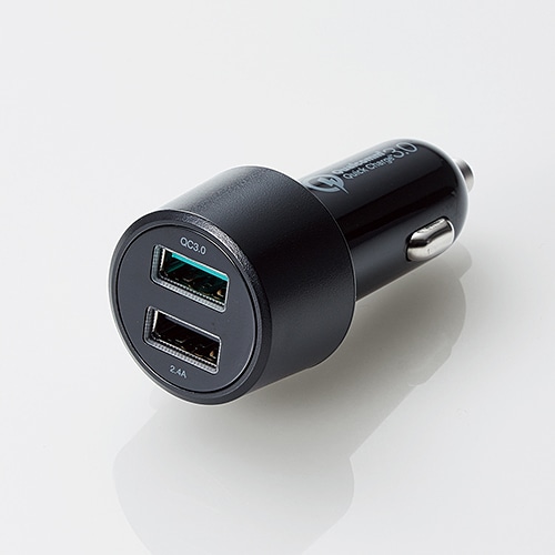 シガーチャージャー/2USBポート(自動識別)/Quick Charge 3.0+USB1ポート(最大2.4A)/ブラック