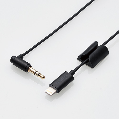 車載用AUXケーブル/Lightning-φ3.5オス(L字)/スリムデザイン/1.0m/ブラック