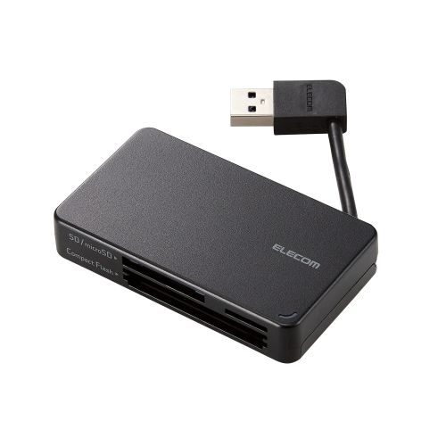 メモリリーダライタ/ケーブル収納タイプ/USB3.0対応/ケーブル6cm/SD+microSD+CF対応/ブラック