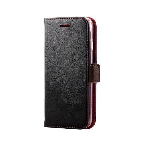 iPhone SE 第3世代/SE 第2世代/8/7用レザーケース/手帳型/耐衝撃/磁石付き/ステッチ/クリアケース/ブラック