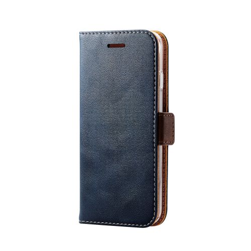 iPhone SE 第3世代/SE 第2世代/8/7用レザーケース/手帳型/耐衝撃/磁石付き/ステッチ/クリアケース/ネイビー