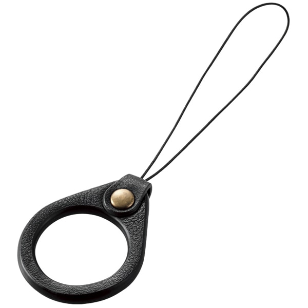 スマートフォン用ストラップ/リングストラップ/ソフトレザー/ブラック