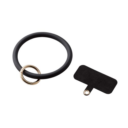 スマホハンドストラップ/ストラップホールシート付属(1口タイプ×1枚)/シリコンリング/&me/ブラック