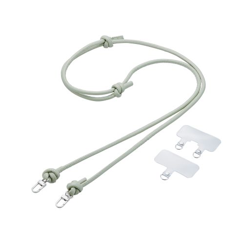 スマホショルダーストラップ/ストラップホールシート付属(1口タイプ×1枚/2口タイプ×1枚)/レザー/丸紐6mm/&me/グリーン