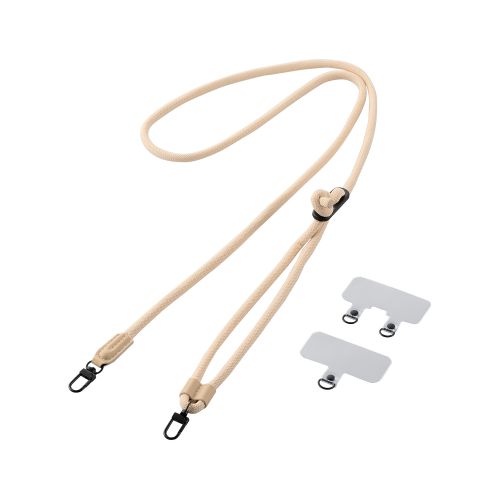 スマホショルダーストラップ/ストラップホールシート付属(1口タイプ×1枚/2口タイプ×1枚)/丸紐タイプ/6mm/ベージュ