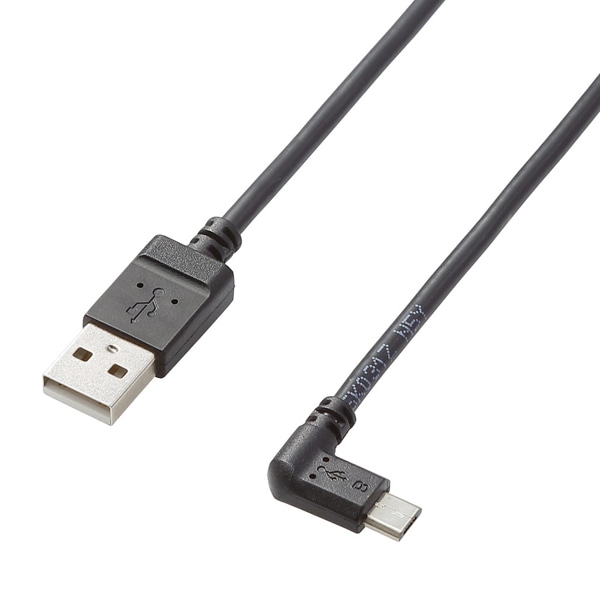 タブレット用microUSBケーブル/充電通信対応/L字/2A出力/A-microB/USB2.0/ブラック/1.2m