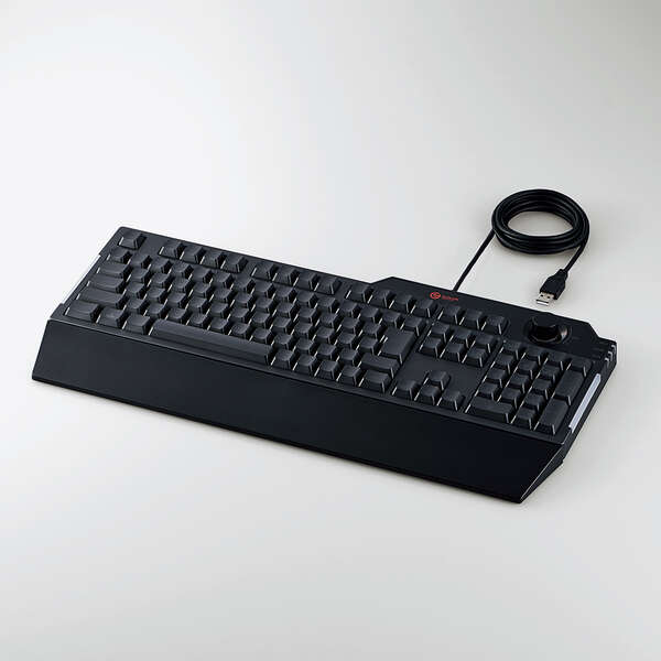 ゲーミングキーボード/メンブレン式/着脱式リストレスト付/ボリュームダイヤル付/フルキー/有線/ブラック
