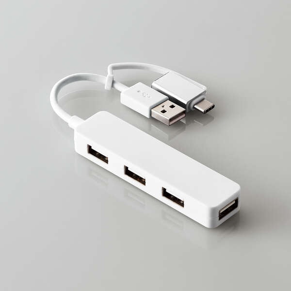 USB HUB2.0/Type-C変換アダプタ付き/カラフルモデル/バスパワー/4ポート/ホワイト