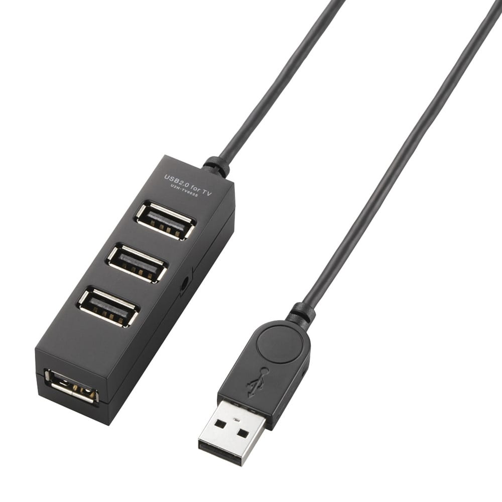 USB2.0ハブ/TV用/セルフパワー/4ポート/1.0m/ブラック