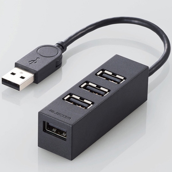 USB2.0ハブ/機能主義/バスパワー/4ポート/10cm/ブラック