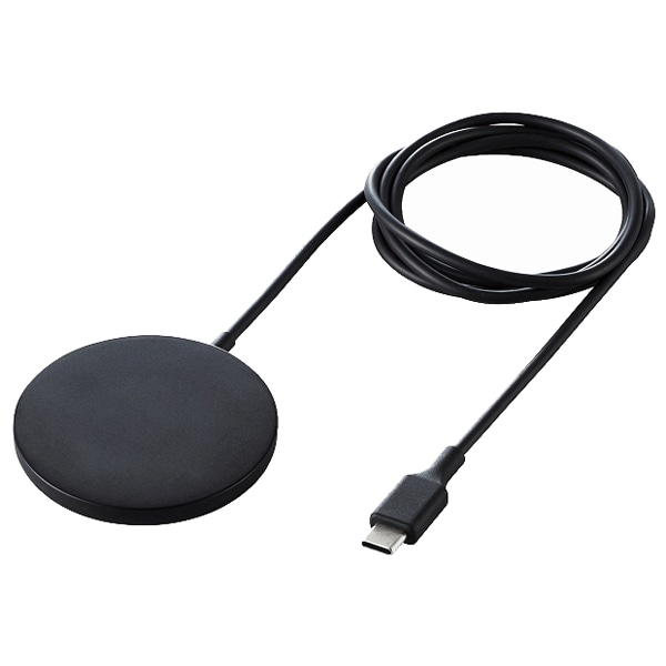 ワイヤレス充電器/マグネット内蔵/7.5W/卓上/ケーブル一体/1m/ブラック