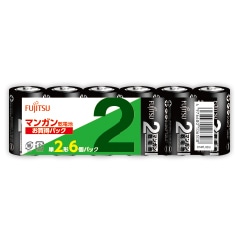 富士通 マンガン乾電池・黒 単2形 1.5V R14PU/6個パック