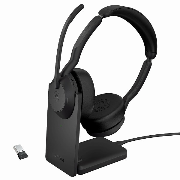 Jabra 無線ヘッドセット USB-A 両耳 MS認定 充電スタンド付「Jabra Evolve2 55 Link380a/390a MS Stereo Stand」