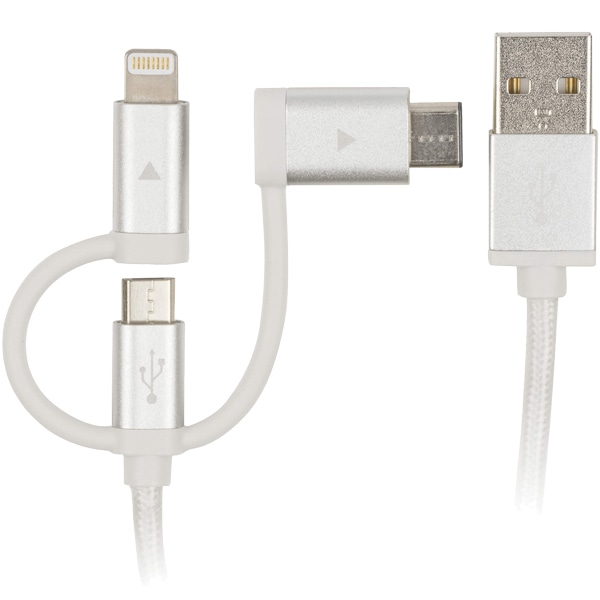Lightning/Type-C/MicroB-USBケーブル 15cm シルバー