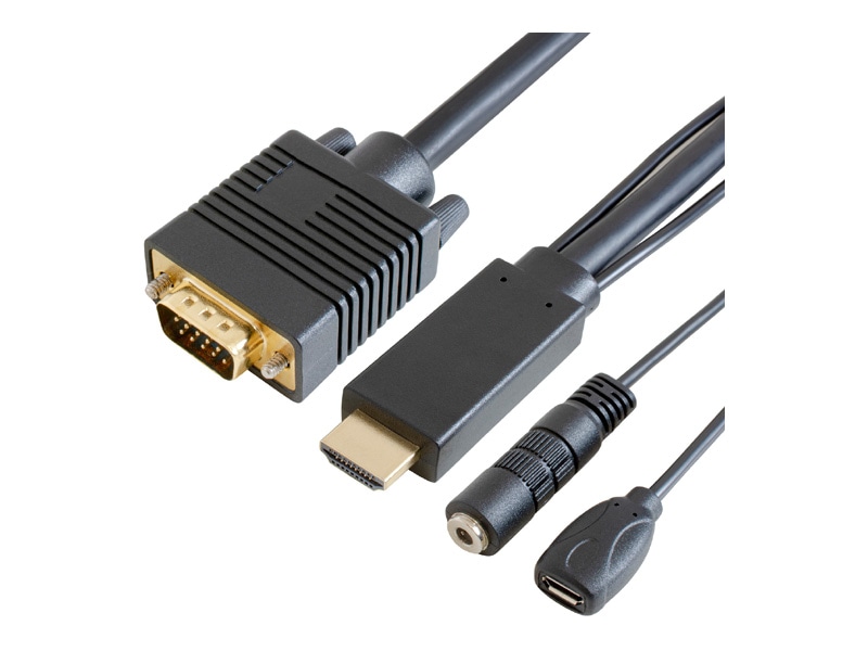 HDMI→VGAケーブル 1m （φ3.5・microBポート搭載） ブラック