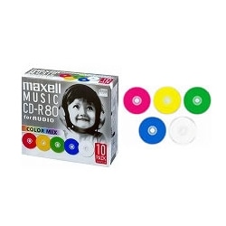 音楽用CD-R 80分 カラーレーベル 10枚パック 1枚ずつプラケース入り(5mmケース)