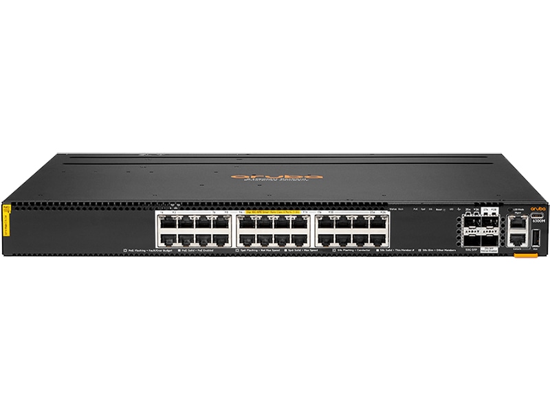 HPE Aruba Networking CX 6300M 24 Smart Rate 1/2.5/5/10G Class6 PoE 2SFP56 2SFP28 Switch