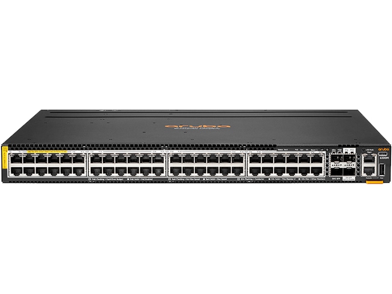 HPE Aruba Networking CX 6300M 48 Smart Rate 1/2.5/5G Class8 PoE 2SFP56 2SFP28 Switch