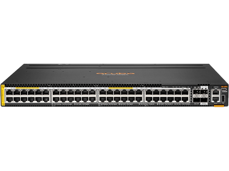 HPE Aruba Networking CX 6300M 48 Smart Rate 1/2.5/5G Class8 Class6 PoE 2SFP56 2SFP+ Switch